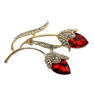 Red Tulip Flower Crystal Brooch Pin with Red and Clear Crystals